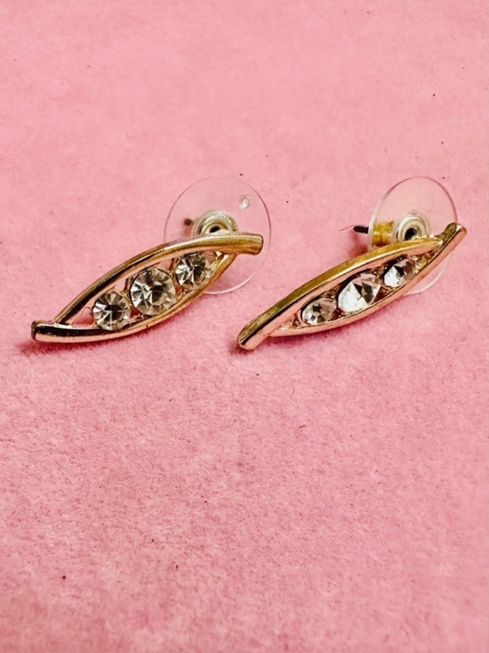 Gold Tone Rhinestone Marquise Stud Earrings